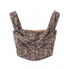 Leopard Print Brown Slim Fit Corset Crop Tank Top
