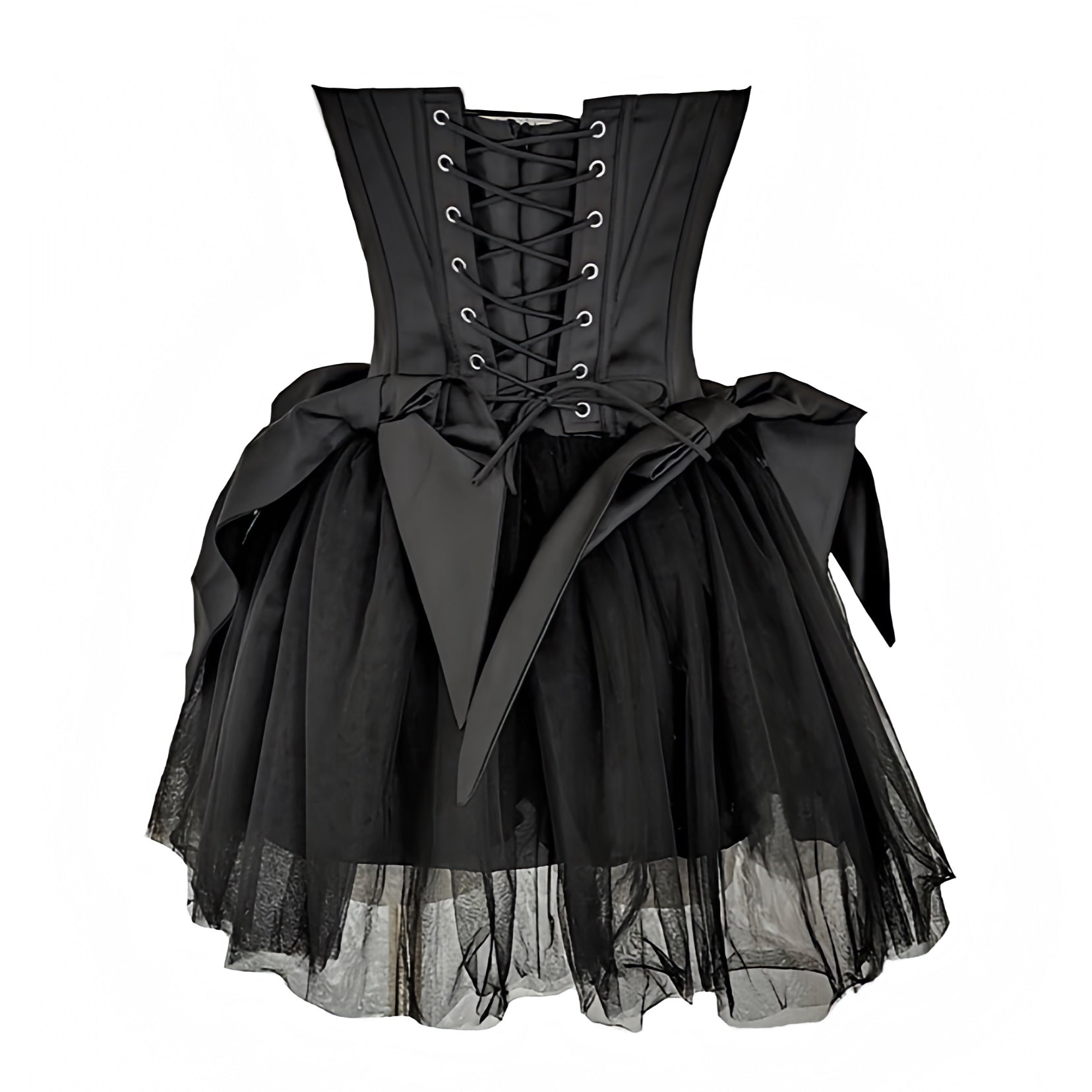 Black Satin Bow Slim Fit Corset Strapless Drop Waist Mini Dress
