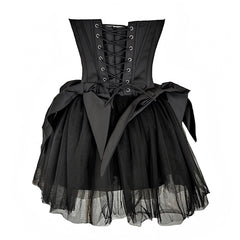 Black Satin Bow Slim Fit Corset Strapless Drop Waist Mini Dress