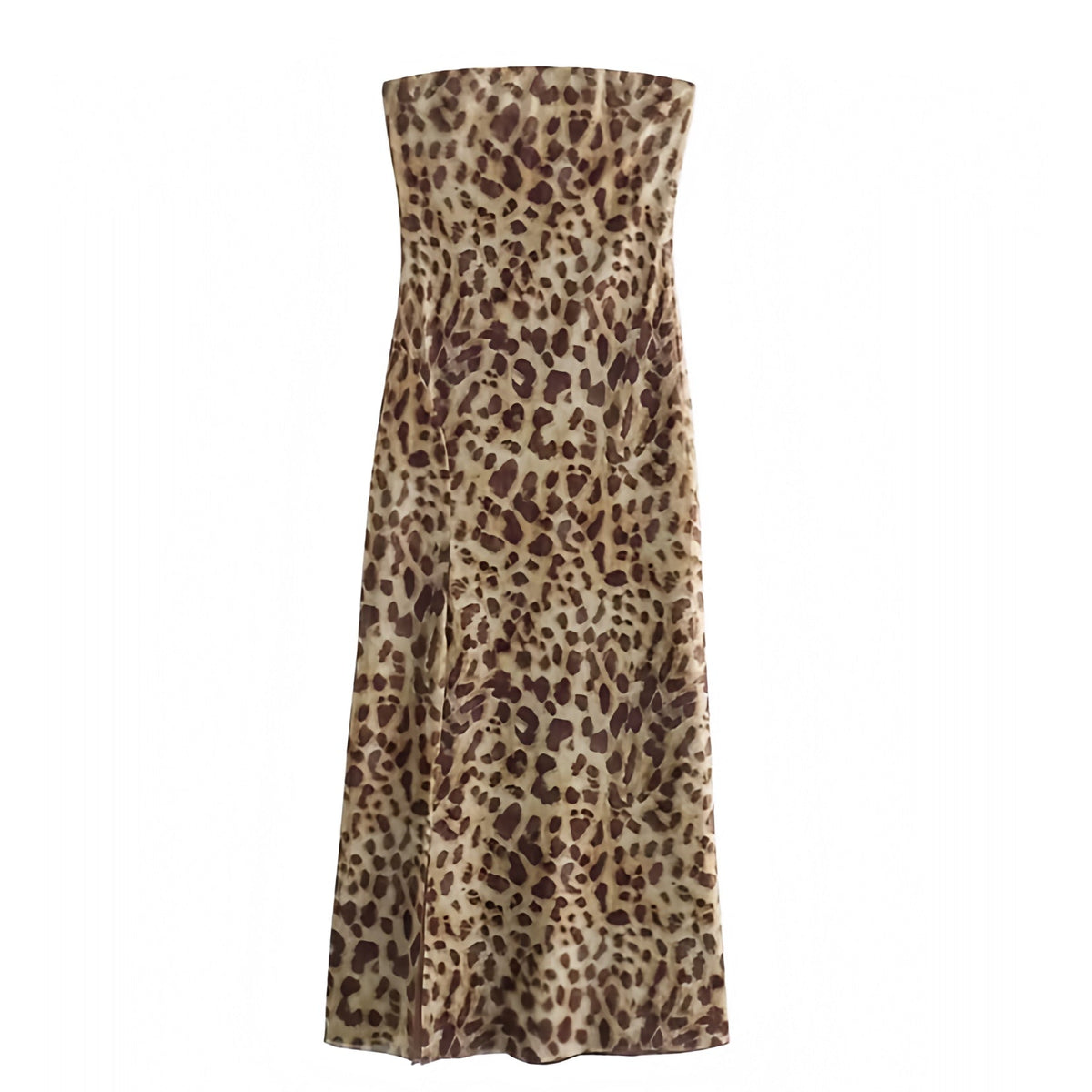 Leopard Print Slim Fit Bodycon Strapless Sleeveless Maxi Slip Dress