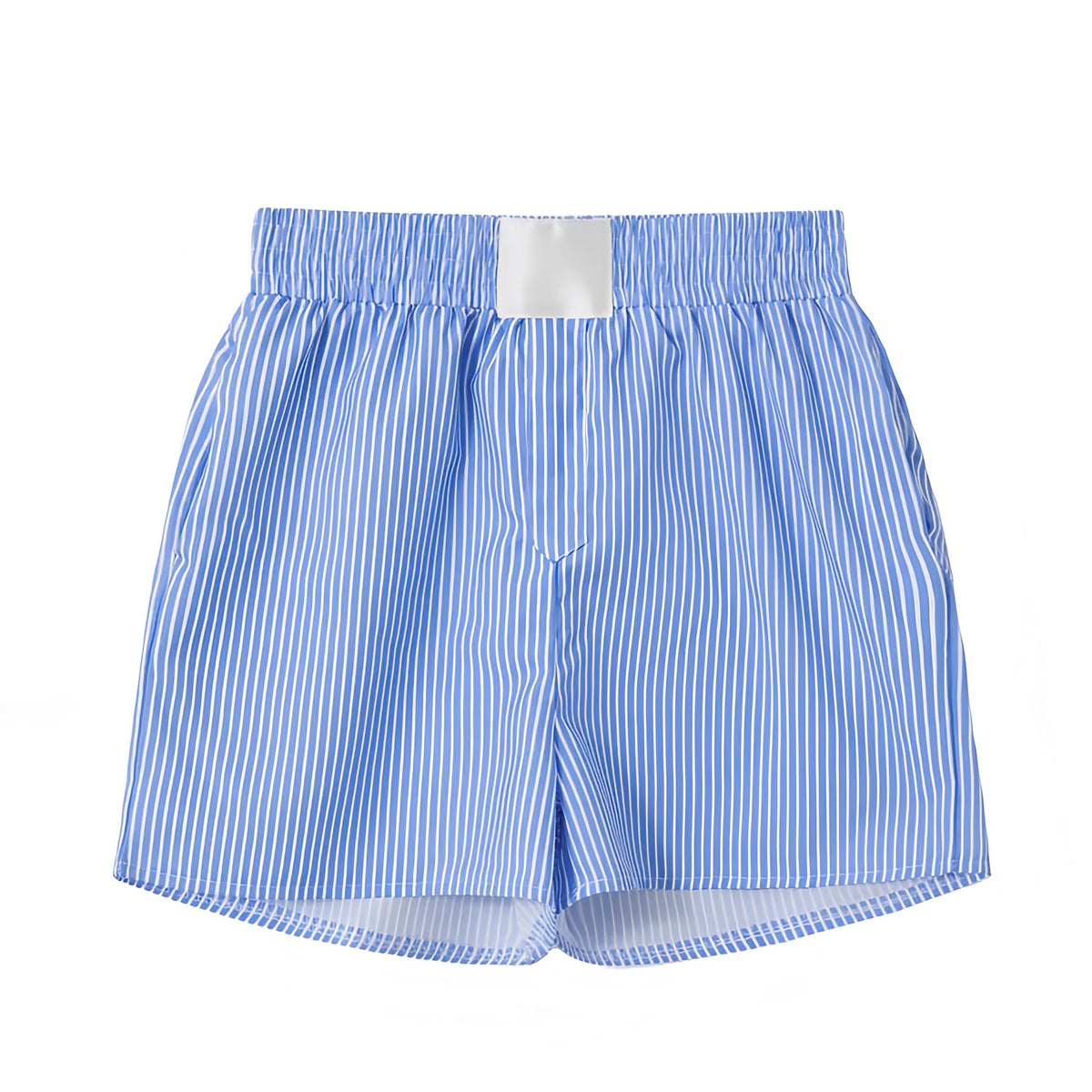 Blue & White Striped Seersucker Mid-Rise Linen Shorts