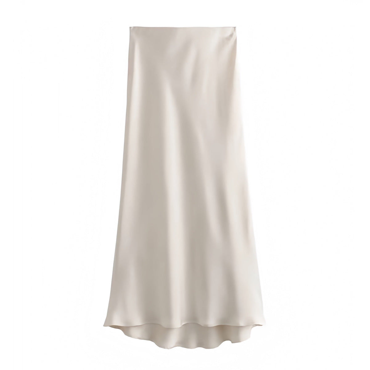 Ivory Satin Low Rise Midi Skirt