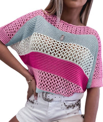 Colorblock Crochet Knit Top