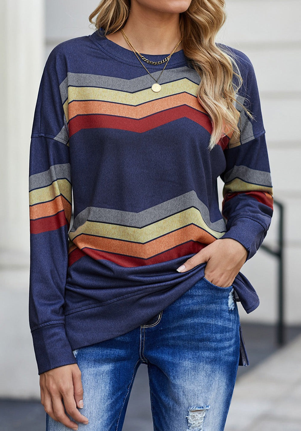 Cool Days Chevron Stripe Pullover Sweatshirt