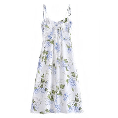 Hydrangea Light Blue Floral Print Spaghetti Strap Maxi Dress