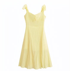 Light Yellow Bodycon Spaghetti Strap Sleeveless Linen Maxi Dress
