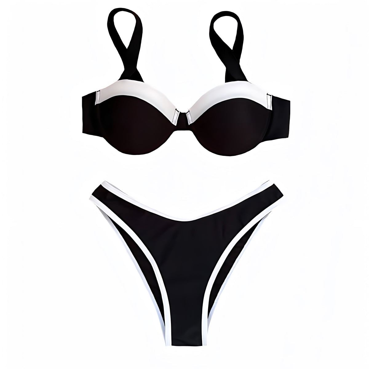 Antibes Black & White Contrast Lined Underwire 2 Piece Bikini Set