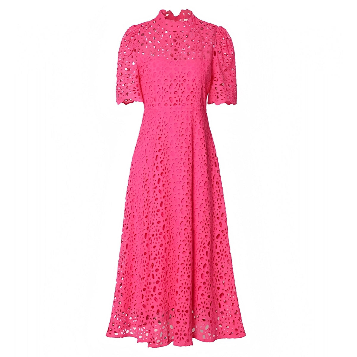 Gwendolyn Hot Pink Eyelet Embroidered Bodycon Short Sleeve Maxi Dress