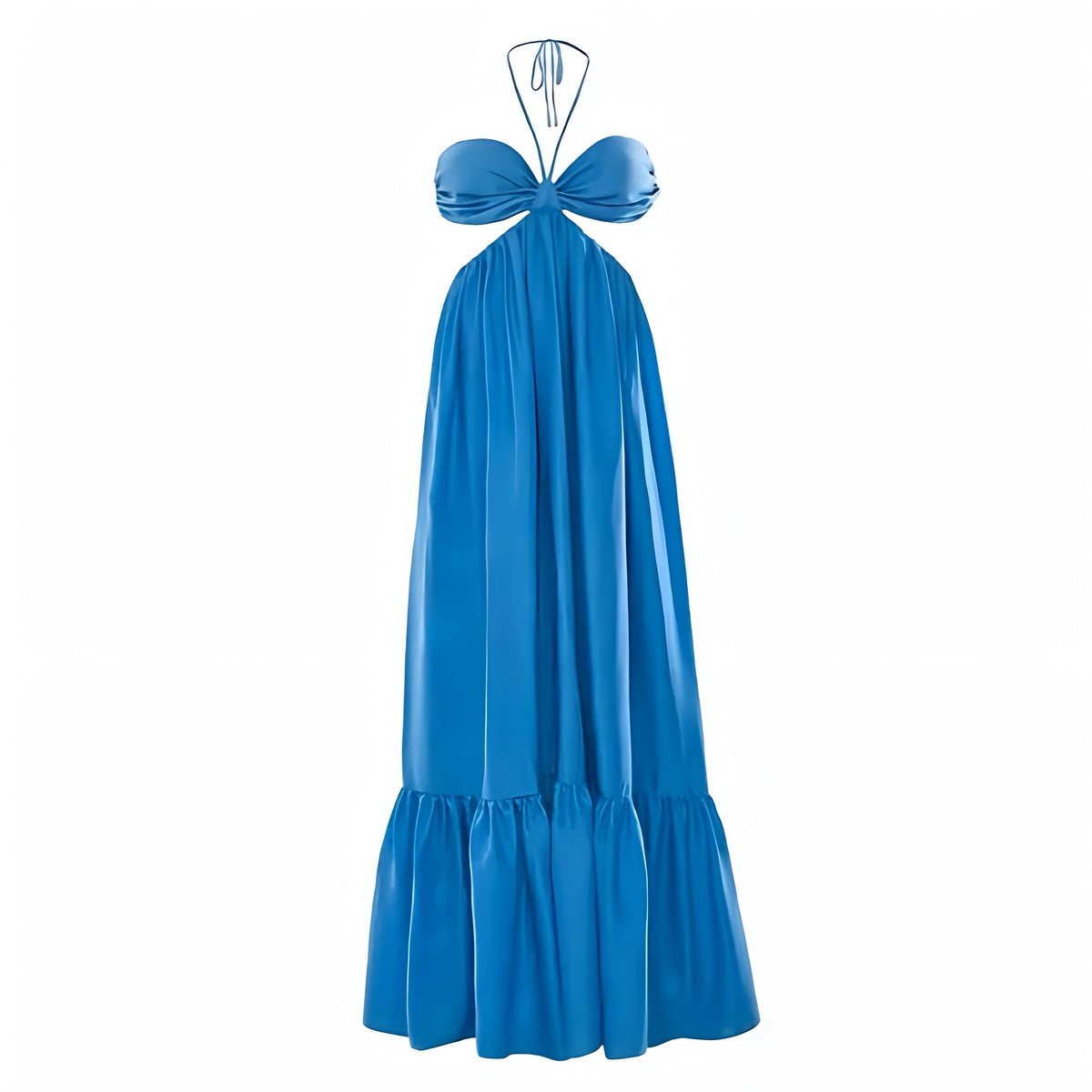 Sea Blue Cut Out Spaghetti Strap Halter Backless Maxi Dress