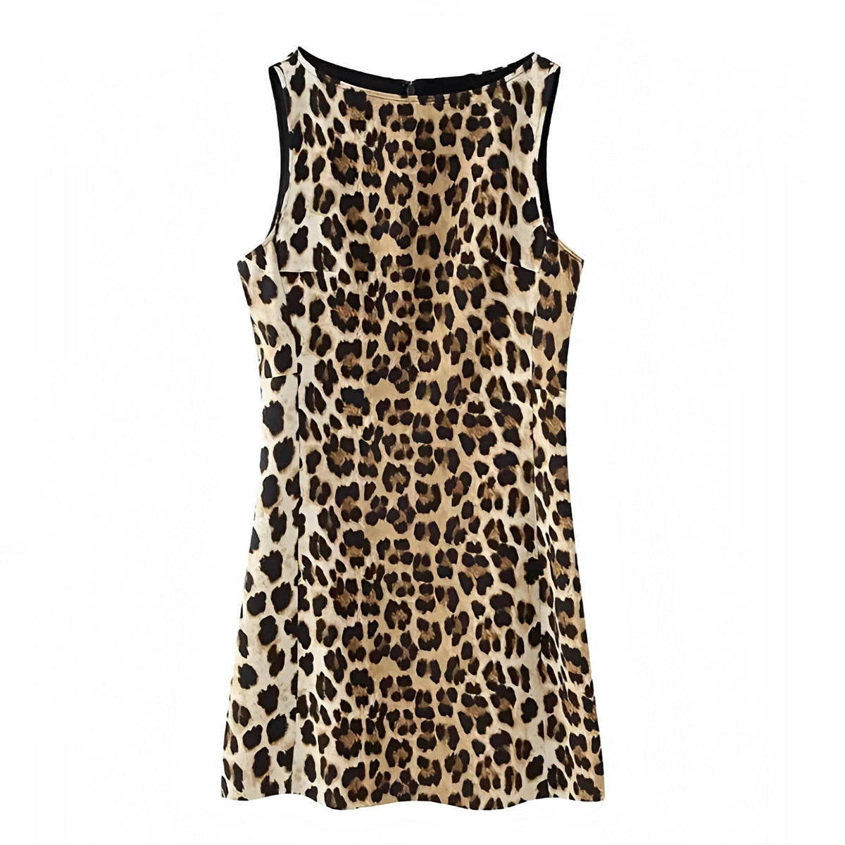 Leopard Print Slim Fit Bodycon Sleeveless Boat Neck Mini Dress