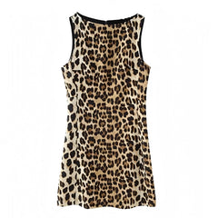 Leopard Print Slim Fit Bodycon Sleeveless Boat Neck Mini Dress