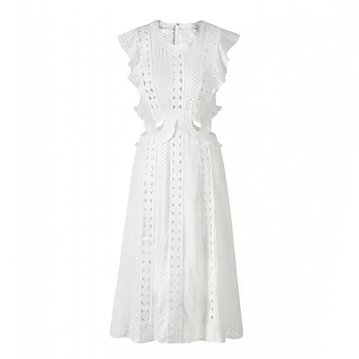 White Eyelet Embroidered Ruffle Trim Short Sleeve Maxi Dress