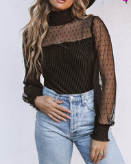 Dotted Mesh Ribbed Velvet Bodysuit