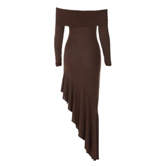 Dark Brown Off Shoulder Maxi Dress
