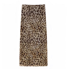 Leopard Print Slim Fit Spandex Low Rise Maxi Skirt
