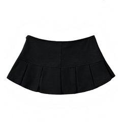 Black Pleated Low Rise Mini Micro Skirt