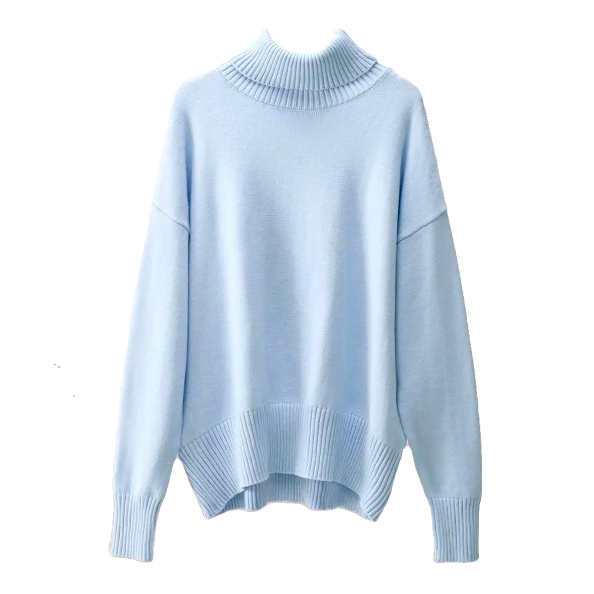 Light Blue Knit Turtleneck Oversized Pull Over Sweater