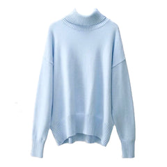 Light Blue Knit Turtleneck Oversized Pull Over Sweater