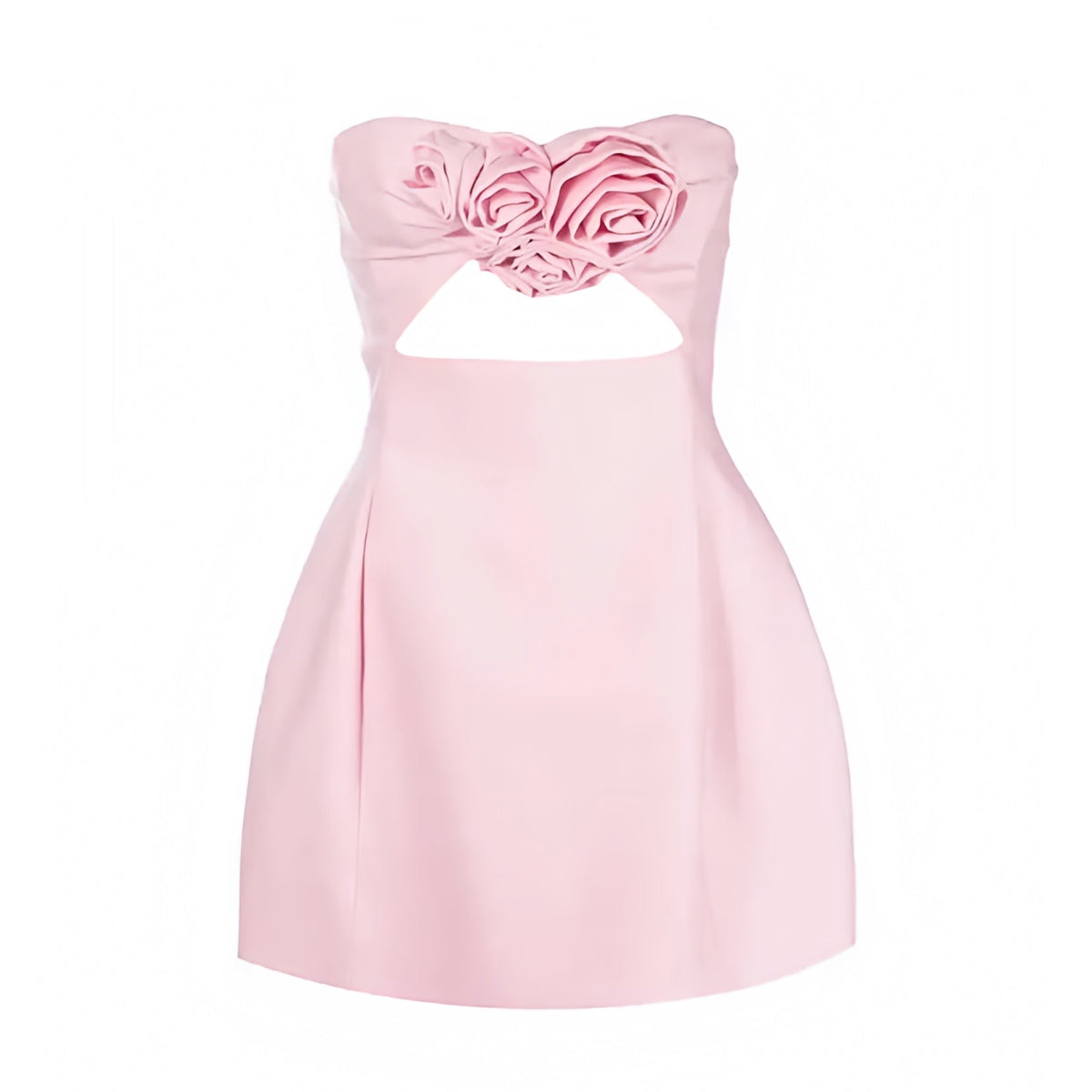 Light Pink 3D Flower Satin Cut-Out Slim Fit Bodycon Strapless Mini Dress