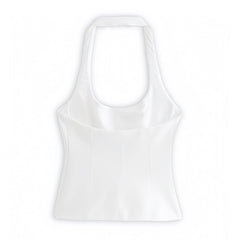 White Corset Slim Fit Scoop Neck Backless Halter Crop Tank Top