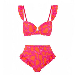 Havana Hot Pink Patterned Ruffle Trim Underwire 2 Piece Bikini Set