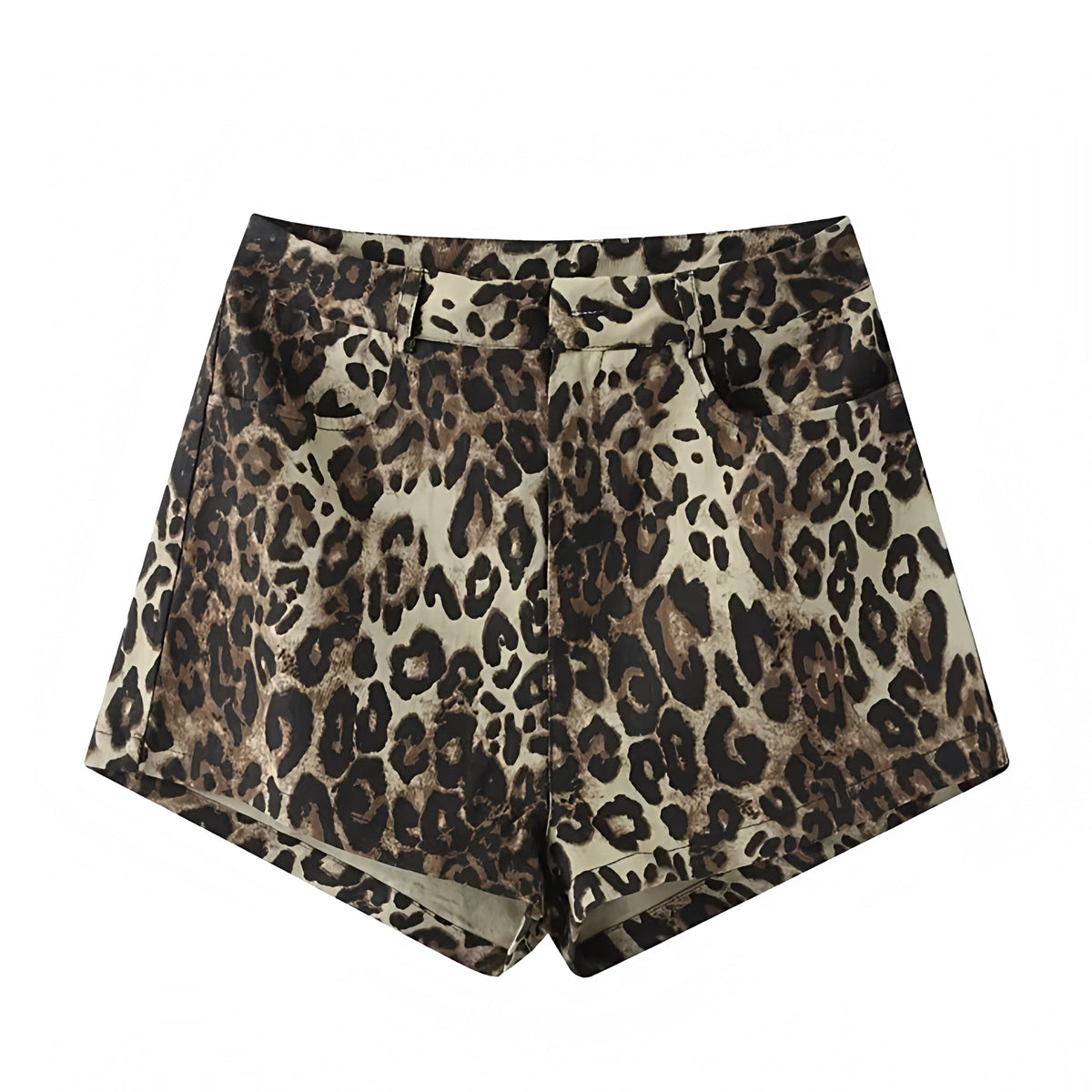 Leopard Print Mid-Rise Pleated Shorts