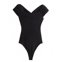 Black Bodycon Draped Ruched Off Shoulder One Piece Bodysuit