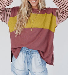 Colorblock Striped Bishop Sleeve Top