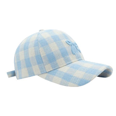 Light Blue Bow Gingham Checkered Trucker Sun Hat