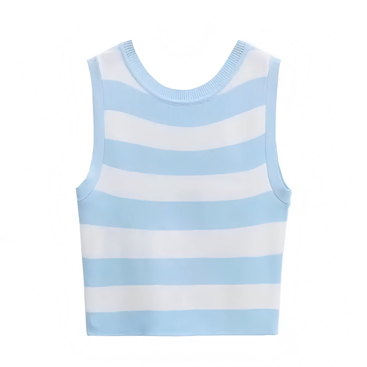 Light Blue & White Striped Slim Fit Sleeveless Linen Crop Tank Top