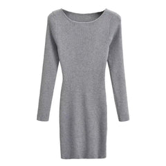 Light Gray Knitted Long Sleeve Mini Dress