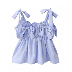 Light Blue Bow Ruffle Trim Cami Tank Top