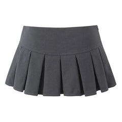 Dark Grey Bow Slim Fit Pleated Low Rise Mini Skirt Skort