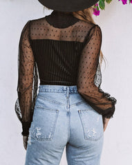 Dotted Mesh Ribbed Velvet Bodysuit
