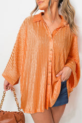 Crinkled Wide Sleeve Buttoned Shirt