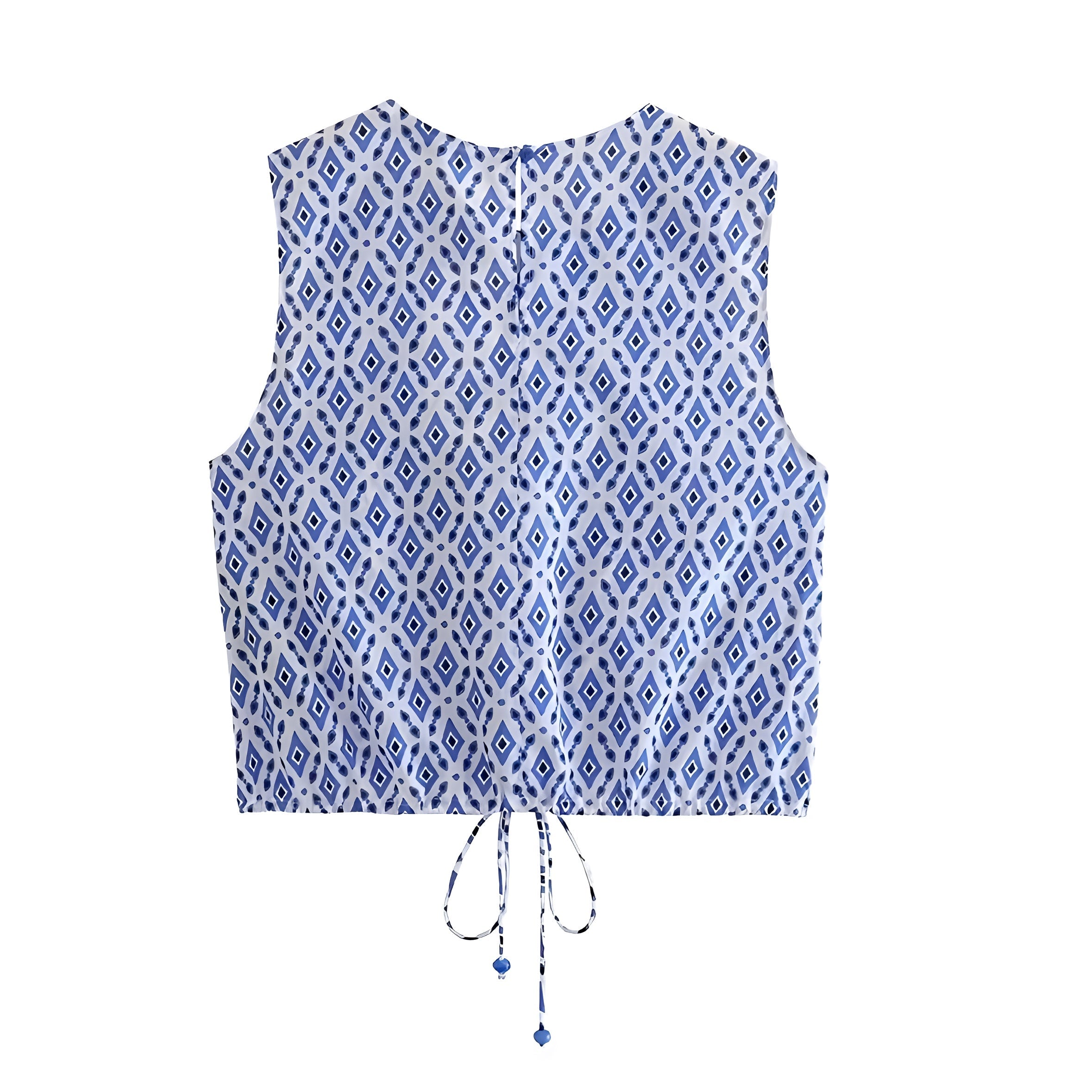Asos Blue & White Patterned Slim Fit Sleeveless Crop Top