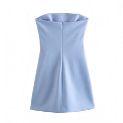 Light Blue Bodycon Ruched Strapless Mini Dress