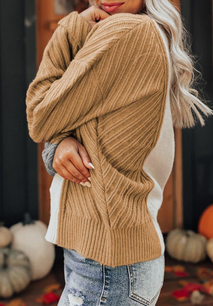 Colorblock Ribbed Contrast Sweater