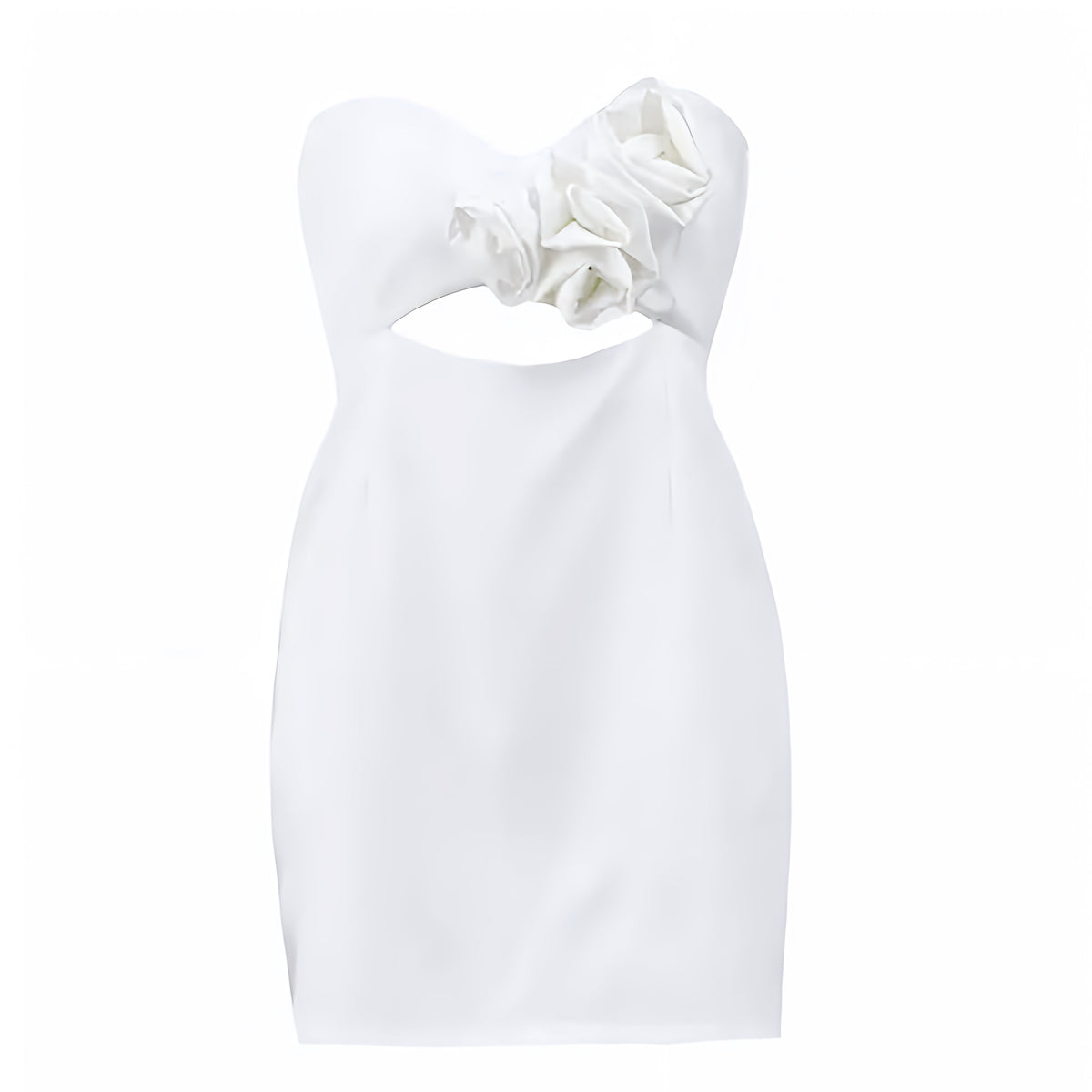 White 3D Flower Satin Cut-Out Slim Fit Bodycon Strapless Mini Dress