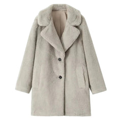 Light Gray Teddy Faux Fur Long Over Coat Jacket