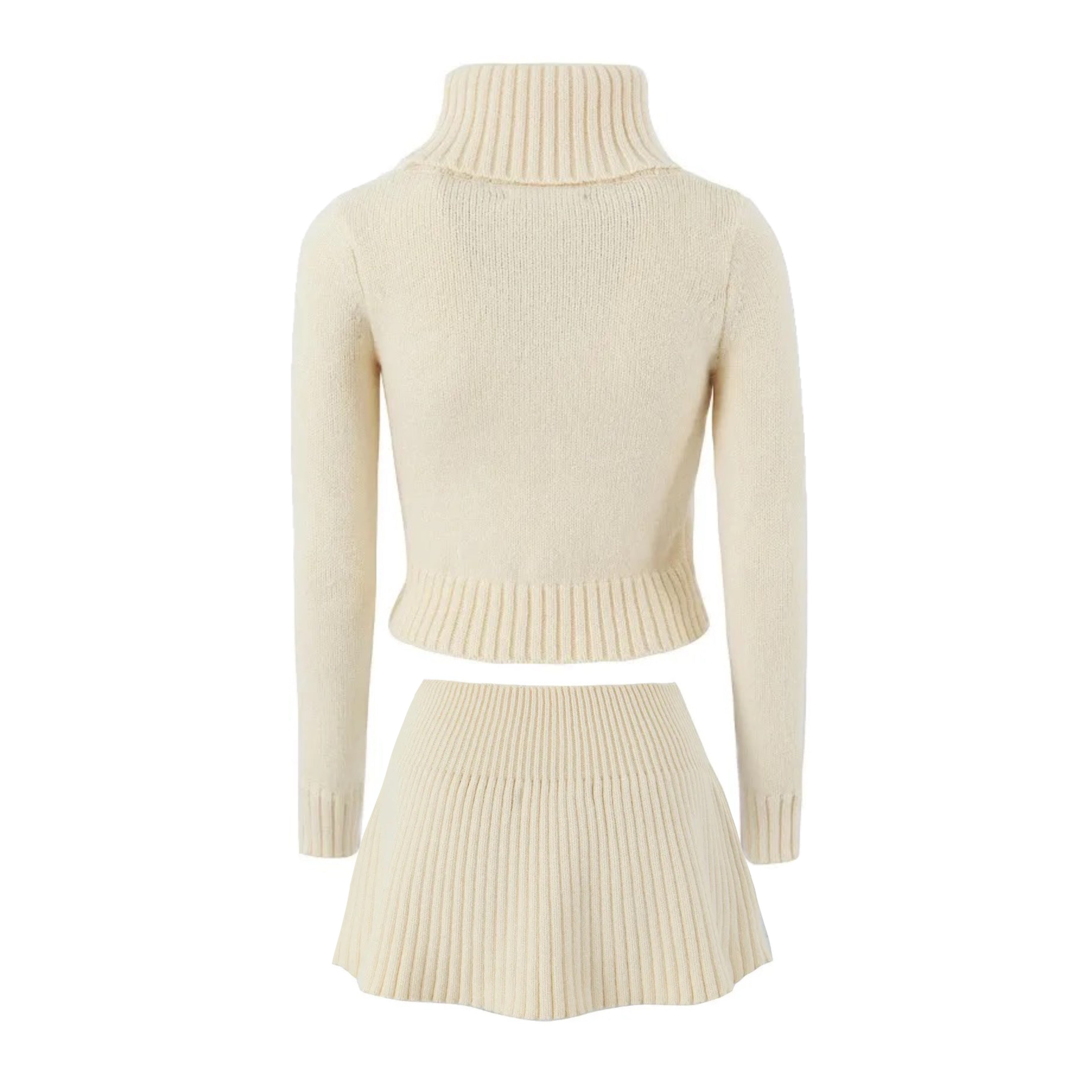 Beige Knit Fitted Sweater & Skirt Set