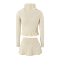 Beige Knit Fitted Sweater & Skirt Set
