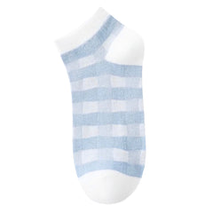 Light Blue Plaid Cotton Ankle Socks
