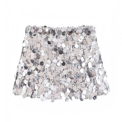 Silver Sequined Glitter Low Rise Mini Skirt