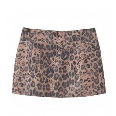 Leopard Print Brown Slim Fit Low Rise Mini Skirt
