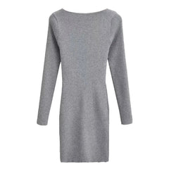 Light Gray Knitted Long Sleeve Mini Dress