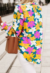 Colorful Floral Smock Long Sleeve Blouse