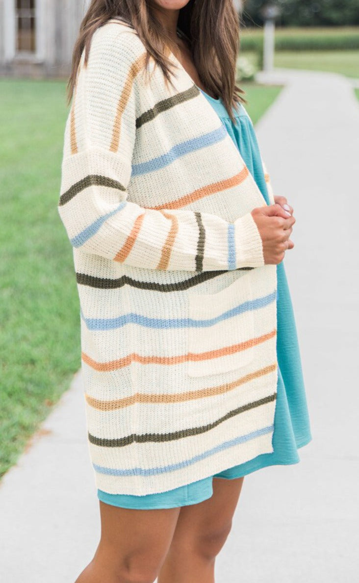 Colorful Striped Knit Cardigan