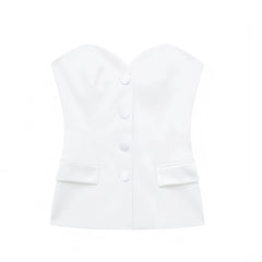 White Slim Fit Corset Sweetheart Neckline Strapless Tube Top