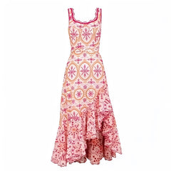 Florentina Multi-Color Eyelet Embroidered Layered Ruffle Bodycon Maxi Dress